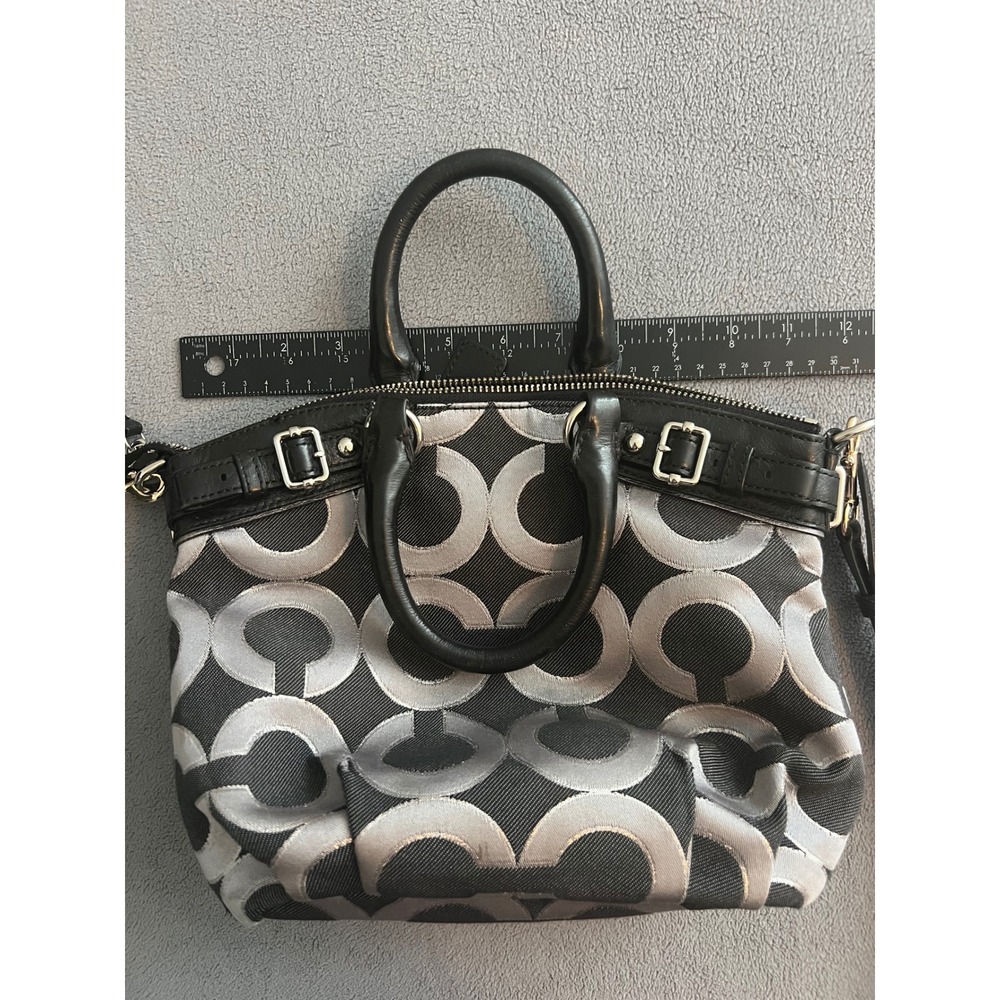 Coach Madison Optic Art Maggie Black Silver Jacquard Satchel Bag 18604 - Picture 11 of 16